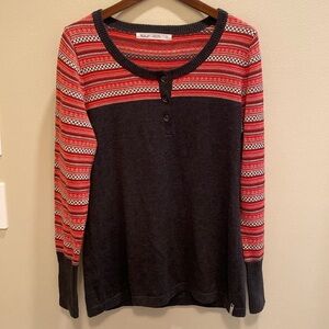 Woolrich Henley Fair Isle L/S Cotton Blend Gray Red Knit Sweater Size LARGE
